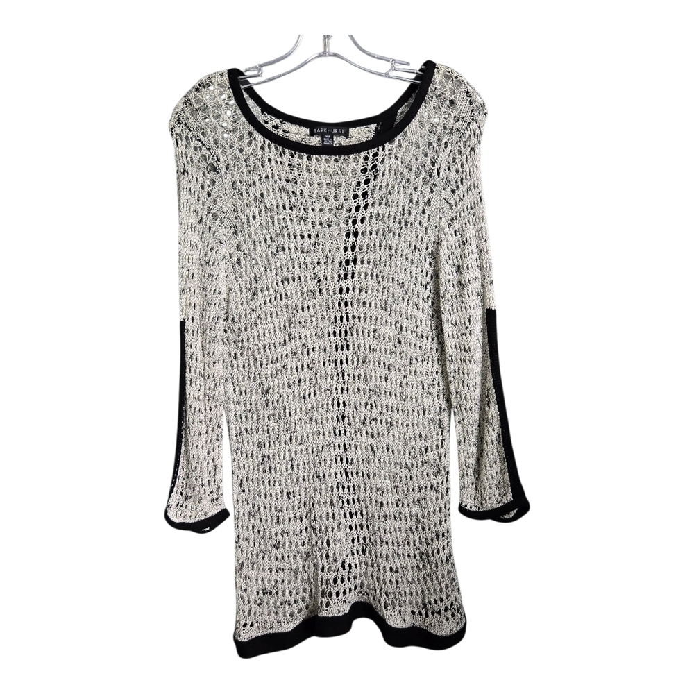 Parkhurst Black and White Crew Neck Sweater with Textured Knit, Medium